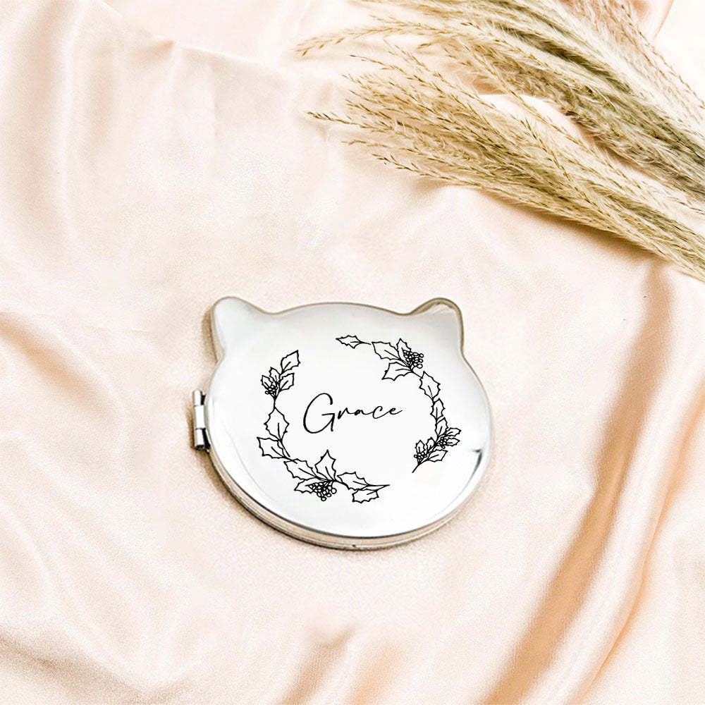 Personalized Engraved Silver Compact Mirror Favor, Custom Engraved Name Pocket Mirror, Gift for Her, Bridesmaid Gifts, Wedding Party Gifts - NameNecklace