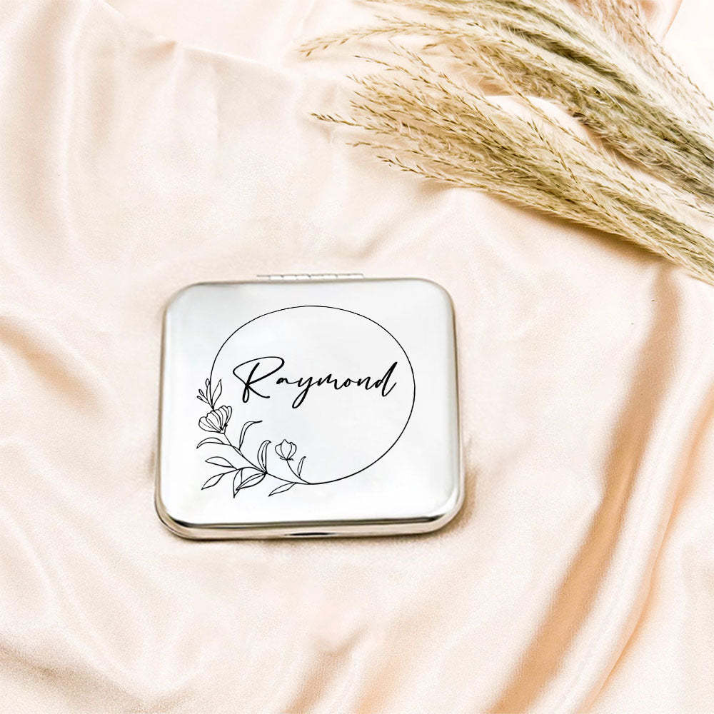 Personalized Engraved Silver Compact Mirror Favor, Custom Engraved Name Pocket Mirror, Gift for Her, Bridesmaid Gifts, Wedding Party Gifts - NameNecklace