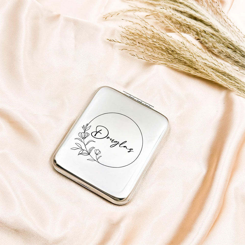 Personalized Engraved Silver Compact Mirror Favor, Custom Engraved Name Pocket Mirror, Gift for Her, Bridesmaid Gifts, Wedding Party Gifts - NameNecklace