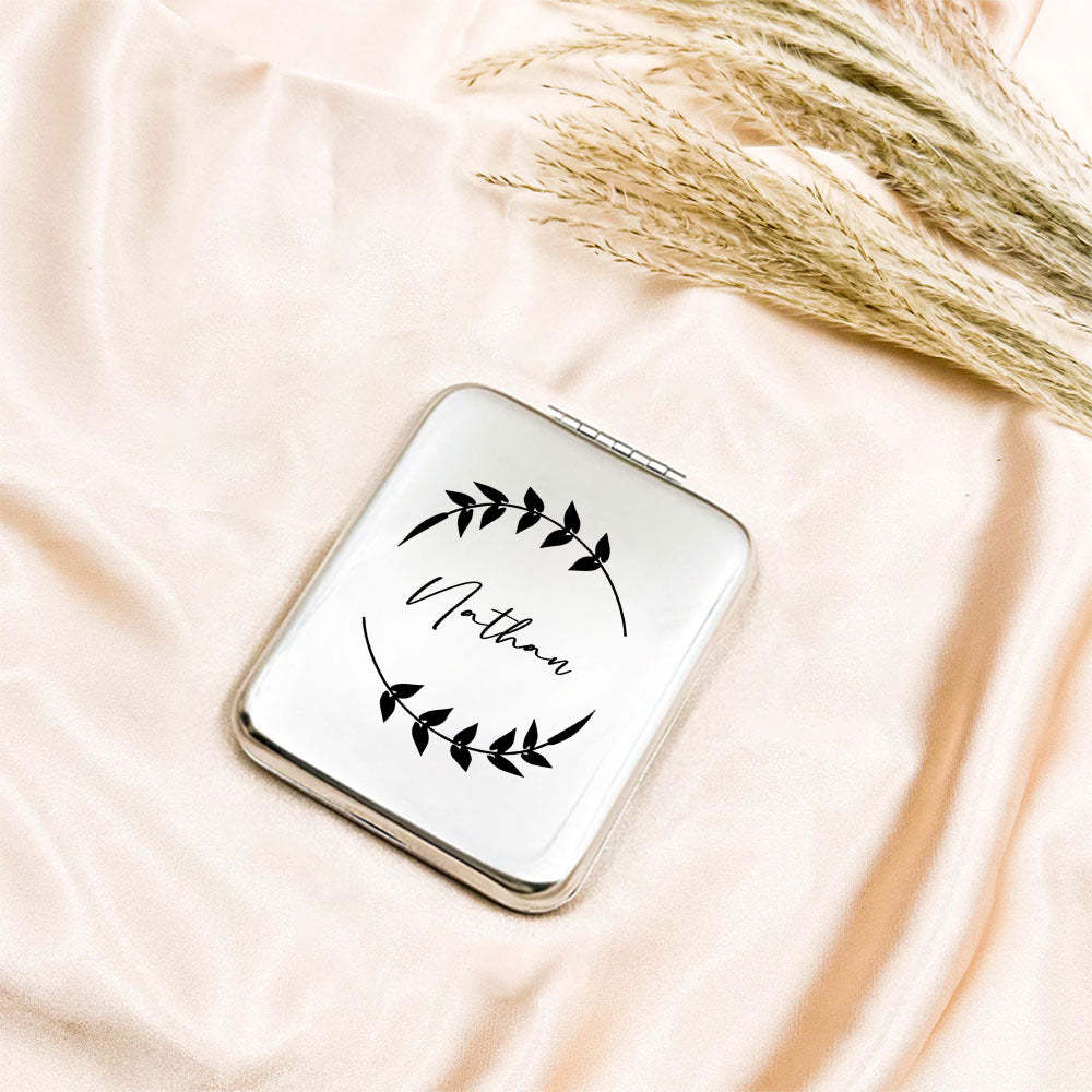 Personalized Engraved Silver Compact Mirror Favor, Custom Engraved Name Pocket Mirror, Gift for Her, Bridesmaid Gifts, Wedding Party Gifts - NameNecklace