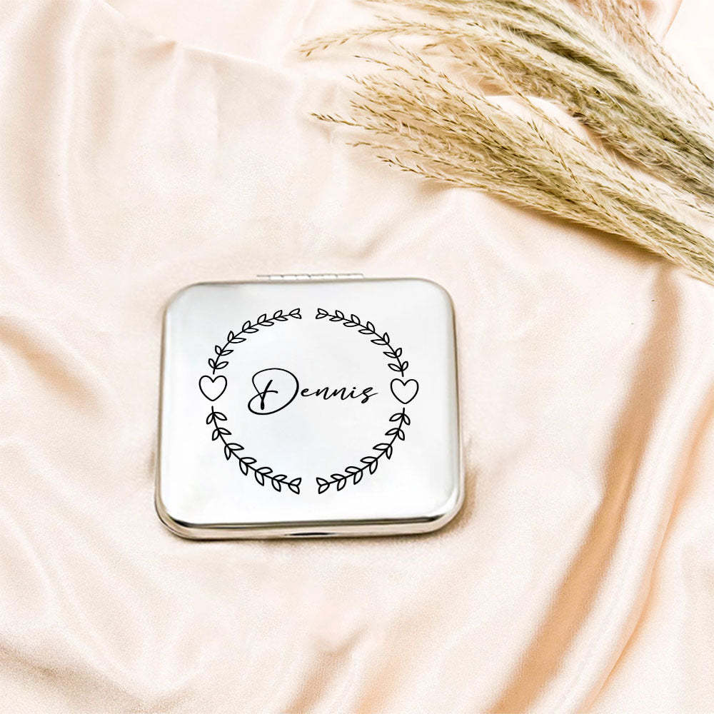 Personalized Engraved Silver Compact Mirror Favor, Custom Engraved Name Pocket Mirror, Gift for Her, Bridesmaid Gifts, Wedding Party Gifts - NameNecklace