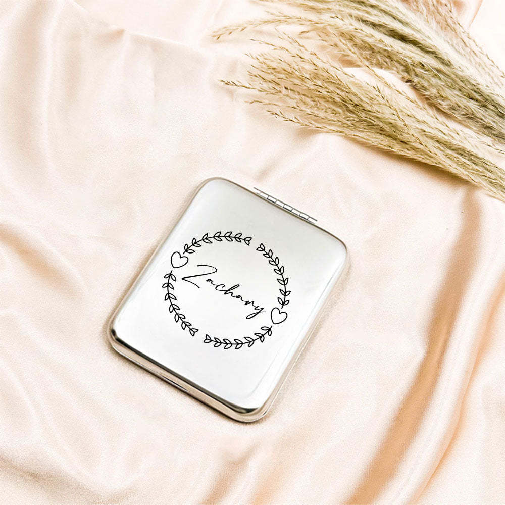 Personalized Engraved Silver Compact Mirror Favor, Custom Engraved Name Pocket Mirror, Gift for Her, Bridesmaid Gifts, Wedding Party Gifts - NameNecklace