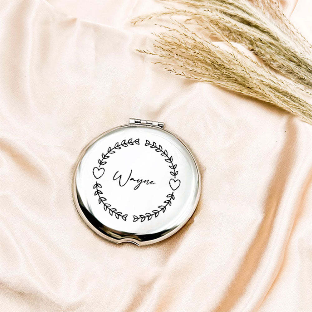 Personalized Engraved Silver Compact Mirror Favor, Custom Engraved Name Pocket Mirror, Gift for Her, Bridesmaid Gifts, Wedding Party Gifts - NameNecklace