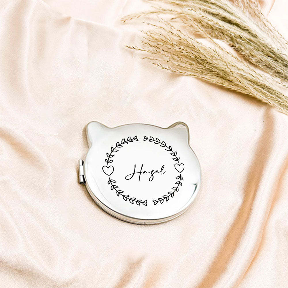 Personalized Engraved Silver Compact Mirror Favor, Custom Engraved Name Pocket Mirror, Gift for Her, Bridesmaid Gifts, Wedding Party Gifts - NameNecklace