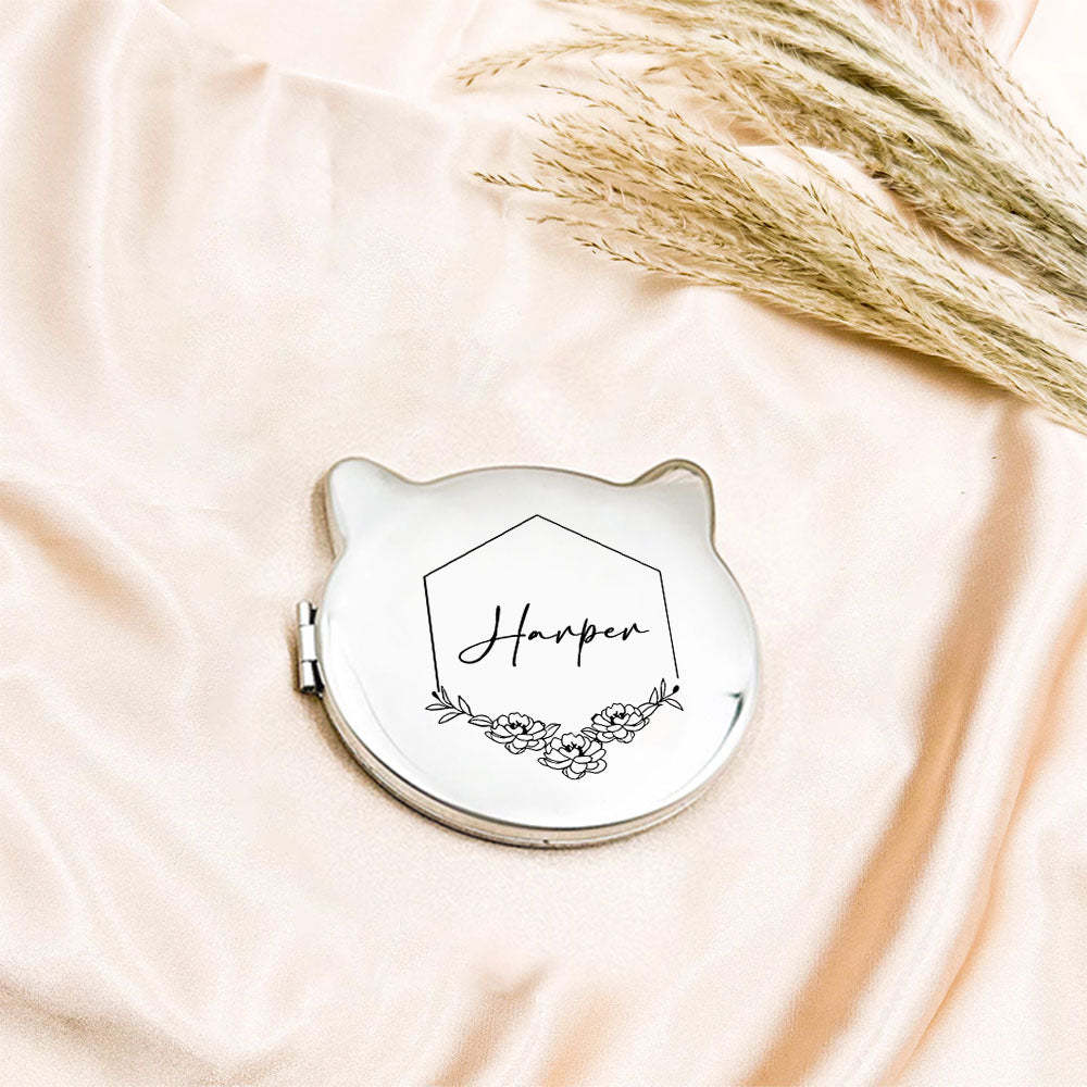 Personalized Engraved Silver Compact Mirror Favor, Custom Engraved Name Pocket Mirror, Gift for Her, Bridesmaid Gifts, Wedding Party Gifts - NameNecklace