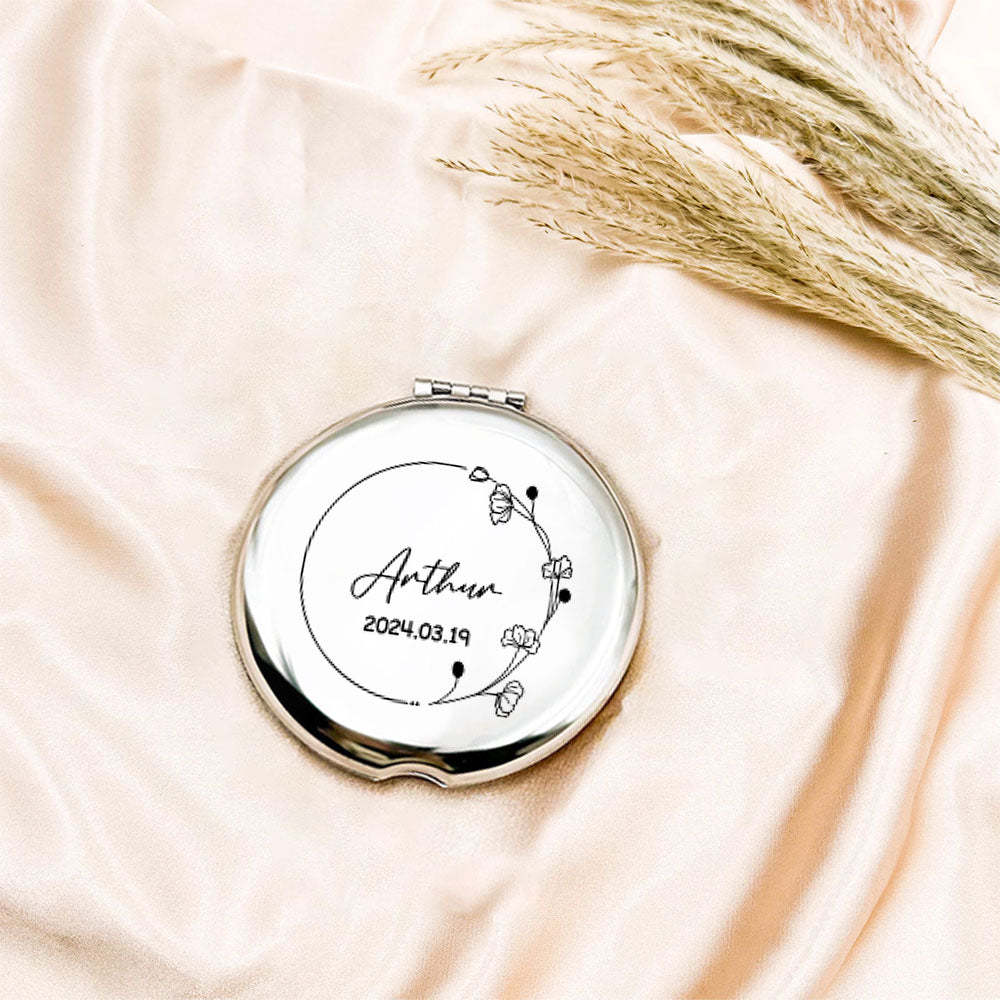 Personalized Engraved Silver Compact Mirror Favor, Custom Engraved Name Pocket Mirror, Gift for Her, Bridesmaid Gifts, Wedding Party Gifts - NameNecklace