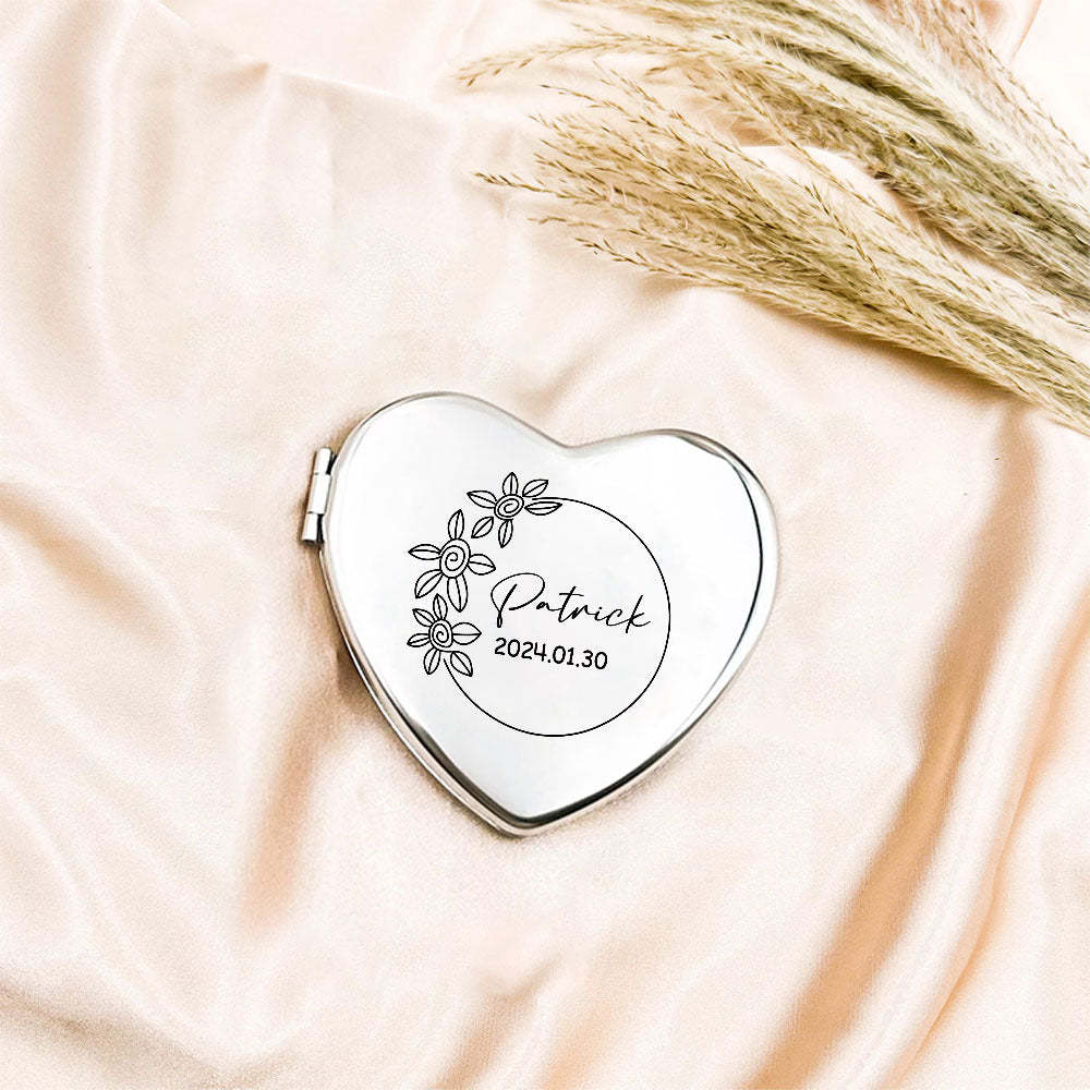 Personalized Engraved Silver Compact Mirror Favor, Custom Engraved Name Pocket Mirror, Gift for Her, Bridesmaid Gifts, Wedding Party Gifts - NameNecklace