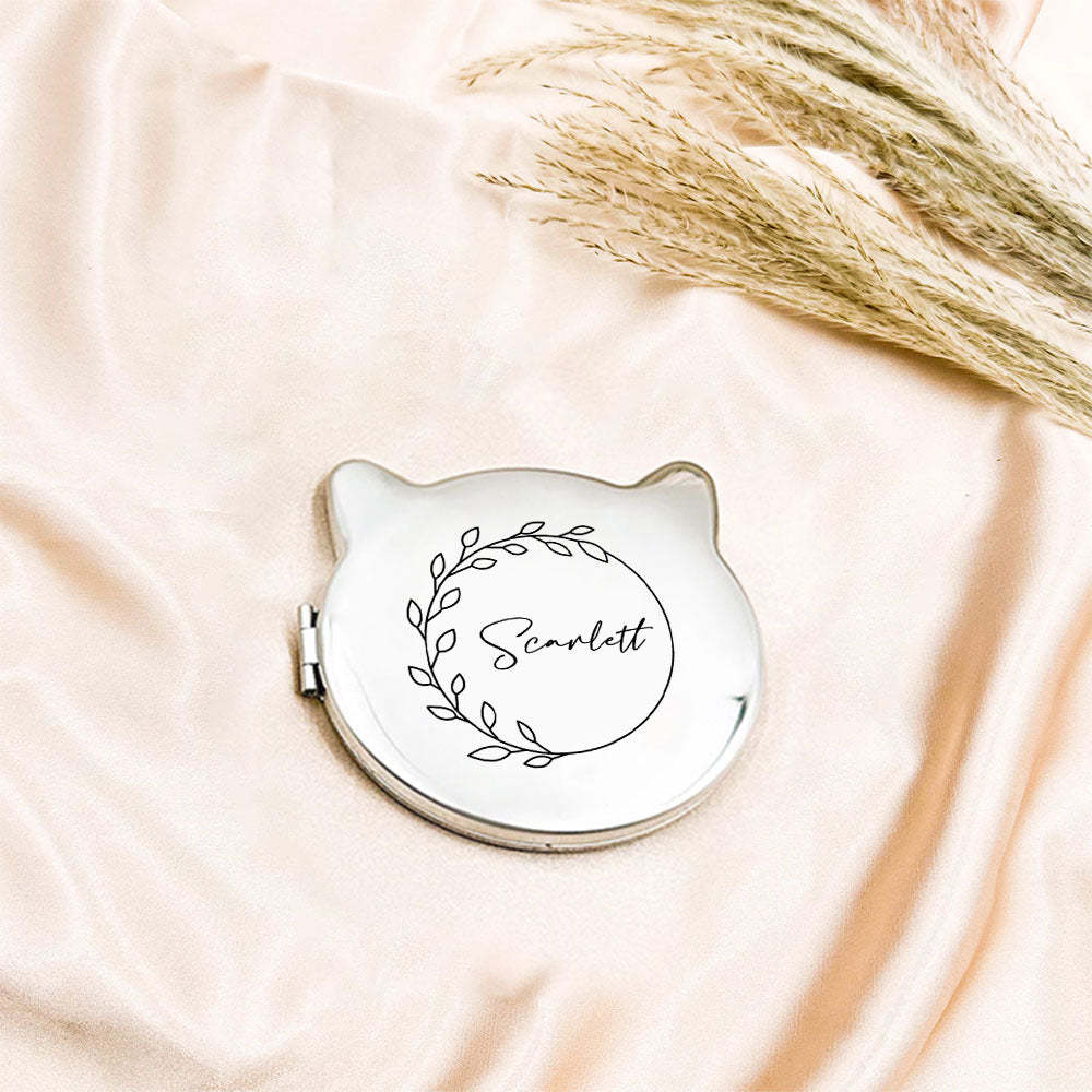 Personalized Engraved Silver Compact Mirror Favor, Custom Engraved Name Pocket Mirror, Gift for Her, Bridesmaid Gifts, Wedding Party Gifts - NameNecklace
