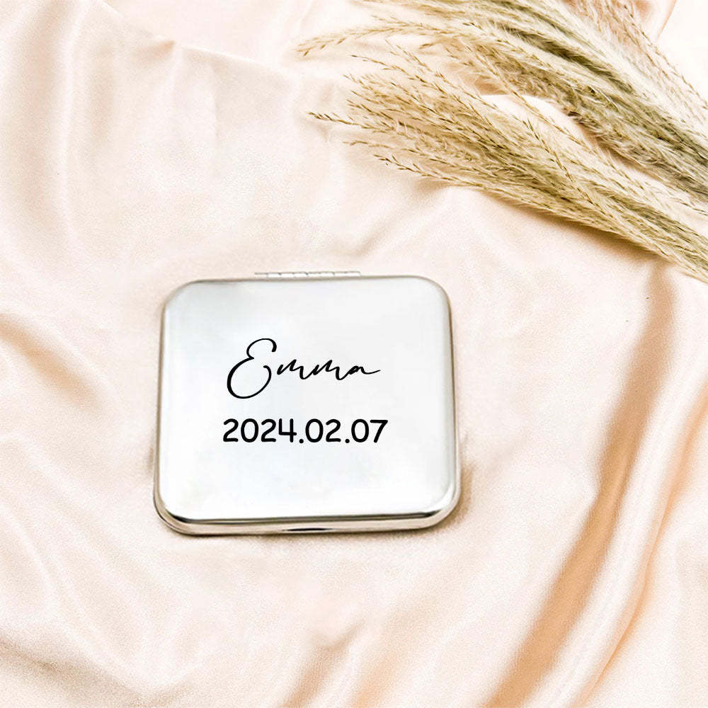 Personalized Engraved Silver Compact Mirror Favor, Custom Engraved Name Pocket Mirror, Gift for Her, Bridesmaid Gifts, Wedding Party Gifts - NameNecklace