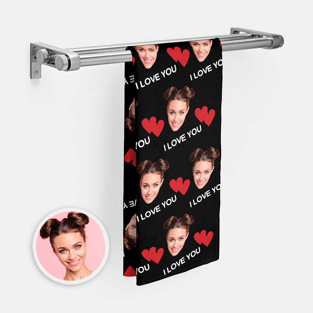 Custom Face I Love You Beach Towel Personalized Photo Beach Towel Funny Gift