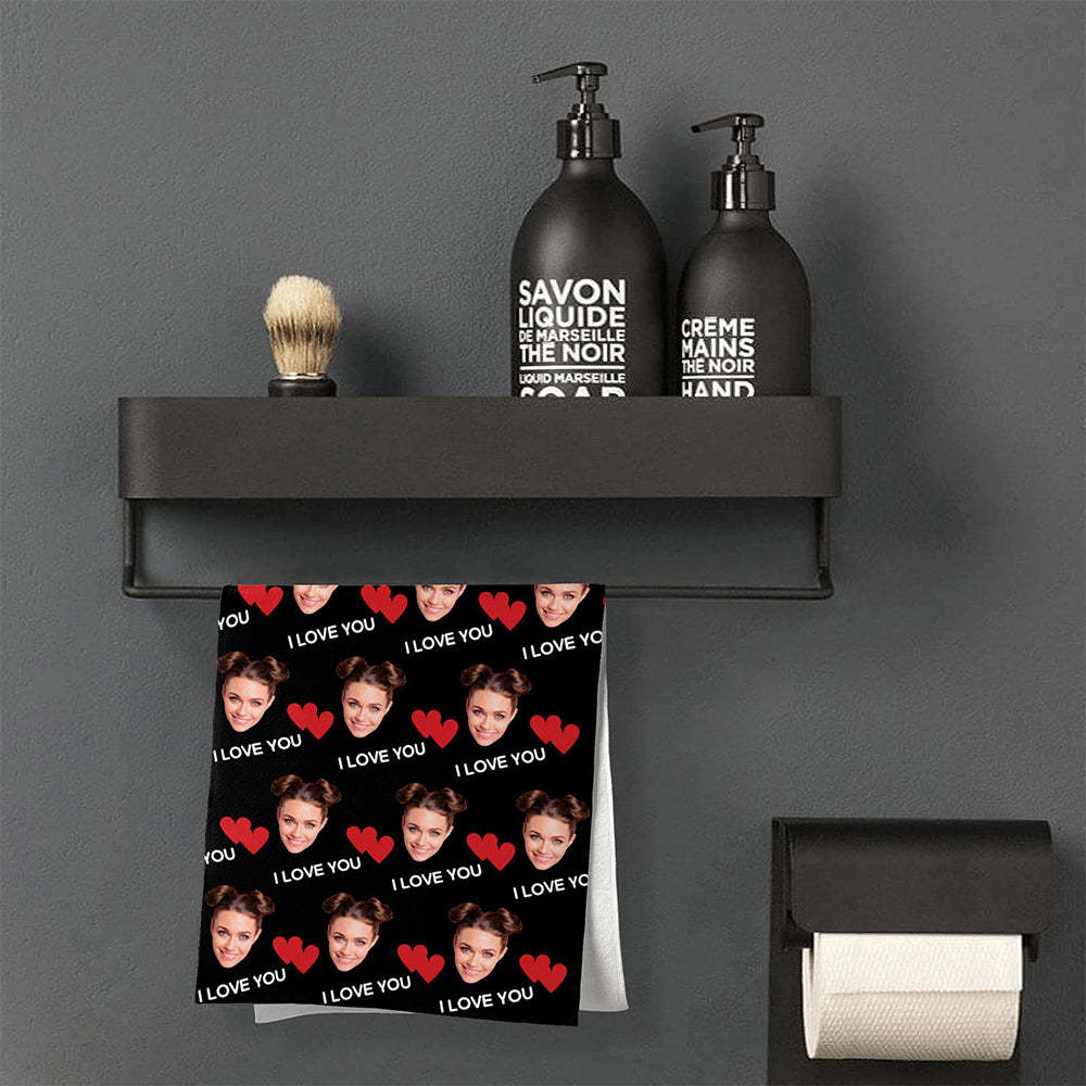 Custom Face I Love You Beach Towel Personalized Photo Beach Towel Funny Gift