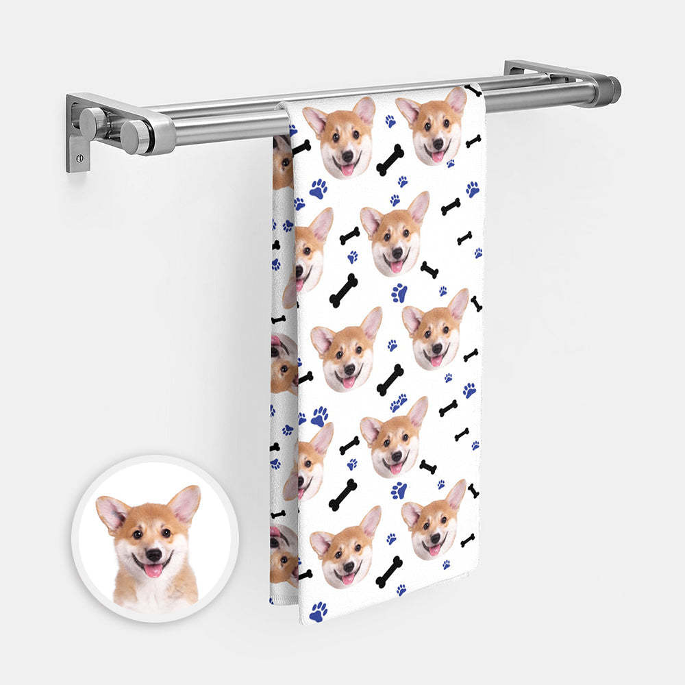 Custom Dog Faces Paw and Bone Beach Towel Personalized Photo Beach Towel Funny Gift