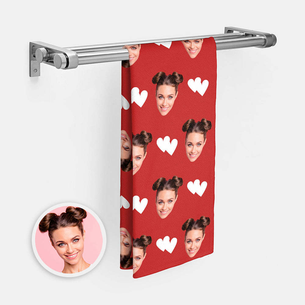Custom Faces Love Heart Beach Towel Personalized Photo Beach Towel Funny Gift