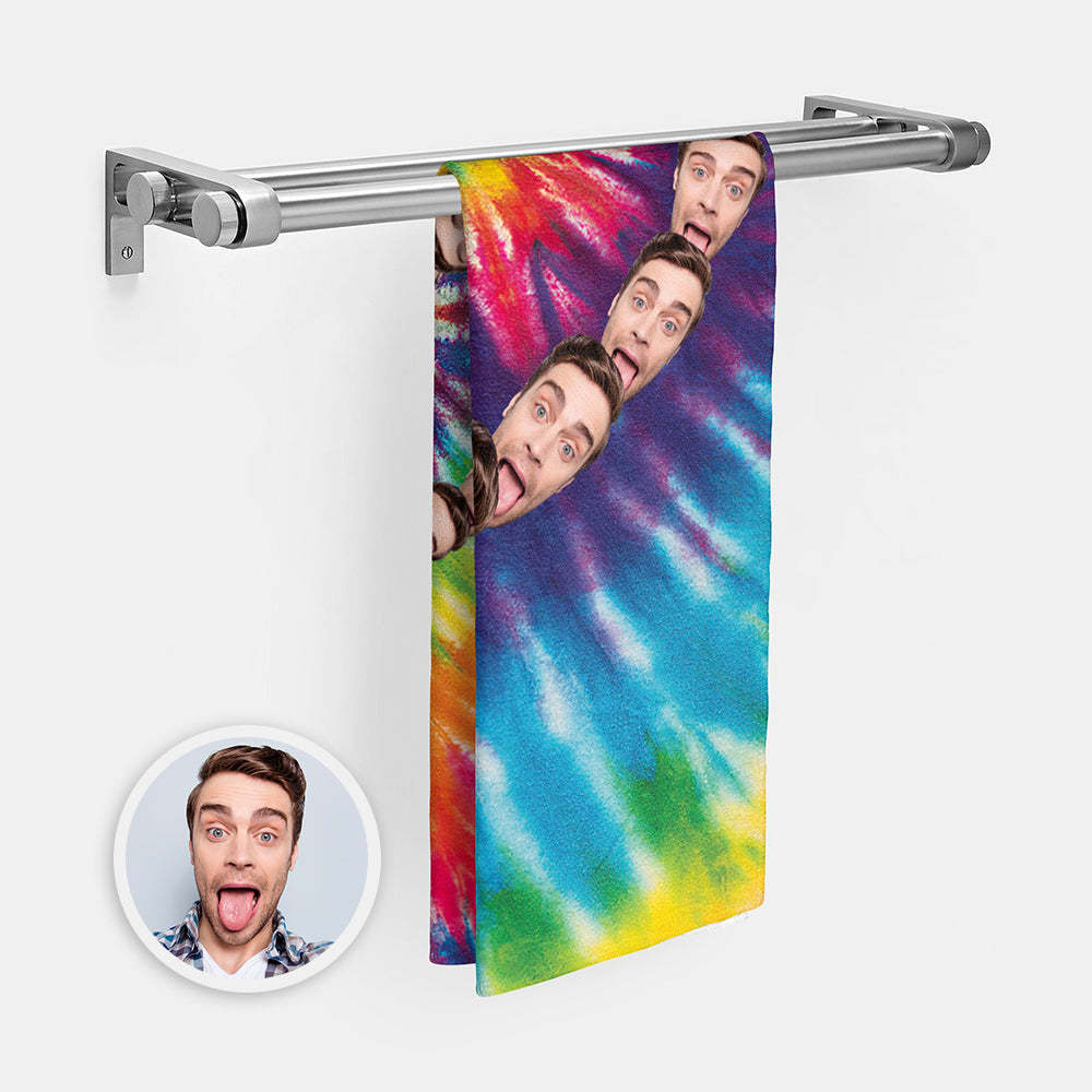Custom Faces Rainbow Beach Towel Personalized Photo Beach Towel Funny Gift