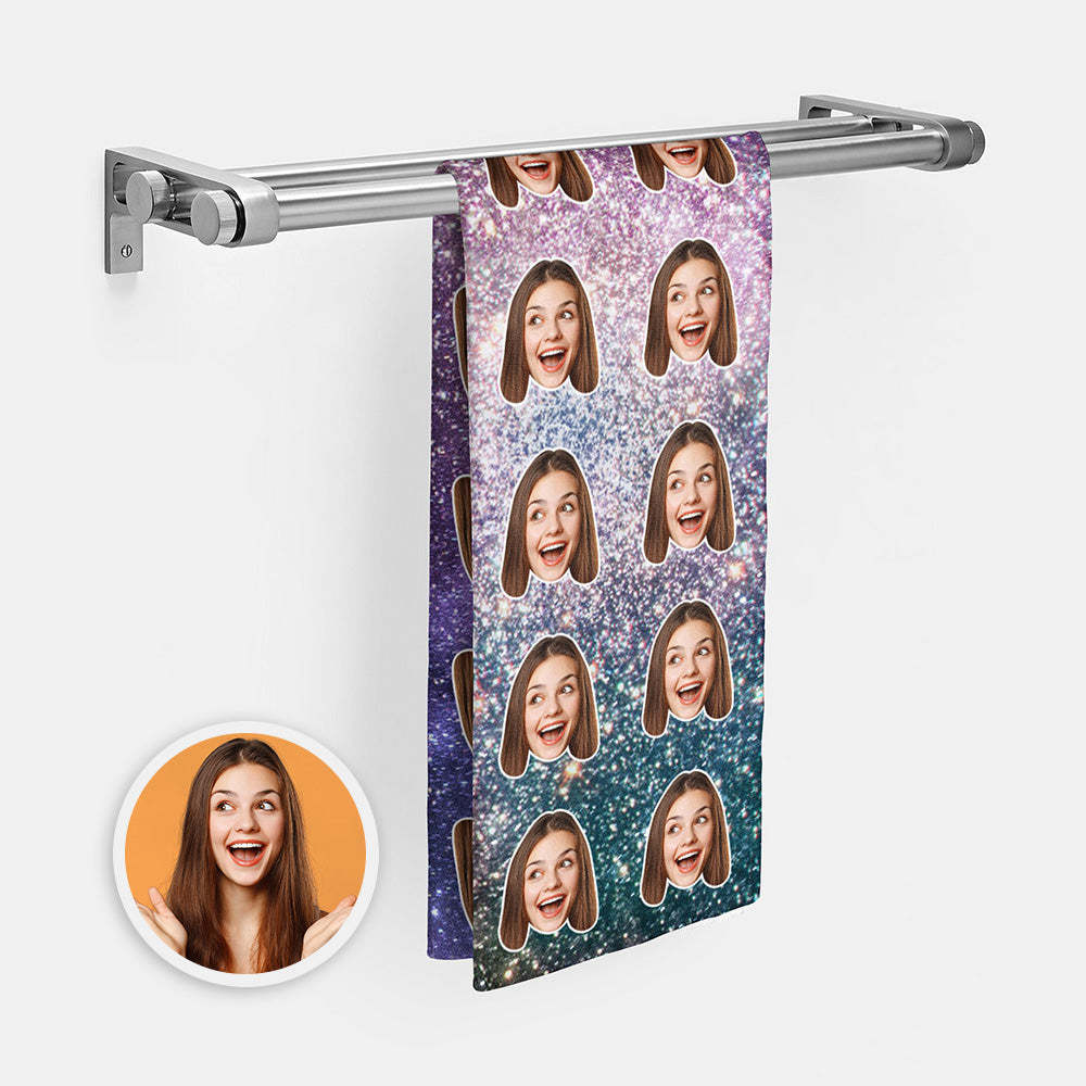 Custom Faces Starry Sky Beach Towel Personalized Photo Beach Towel Funny Gift