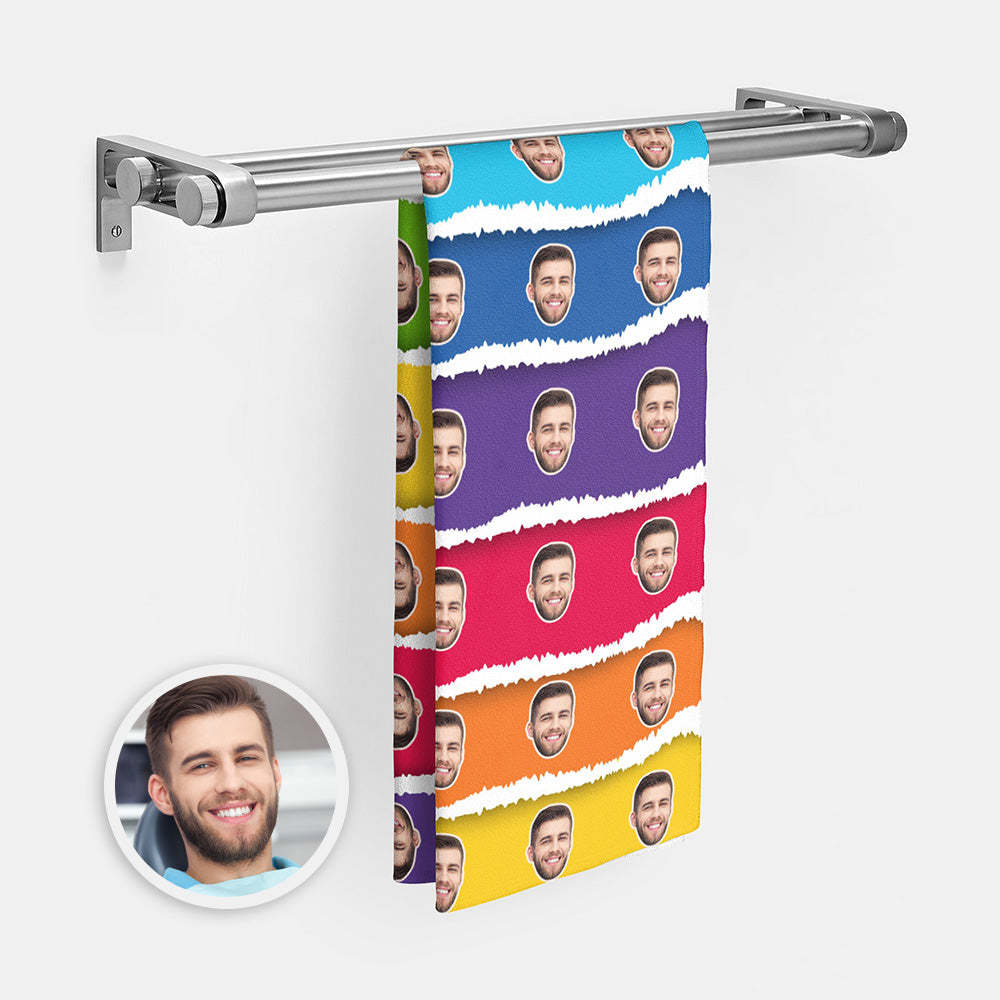 Custom Face Rainbow Cake Beach Towel Personalized Photo Beach Towel Funny Gift