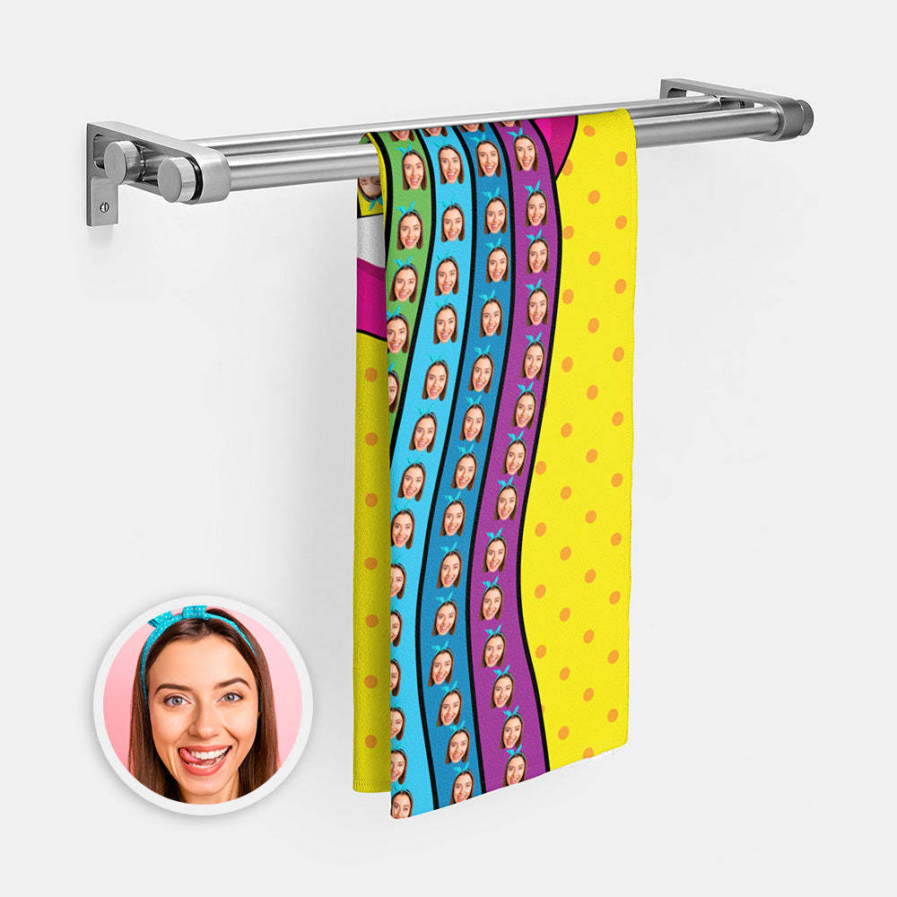 Custom Face Rainbow Tongue Beach Towel Personalized Photo Beach Towel Funny Gift