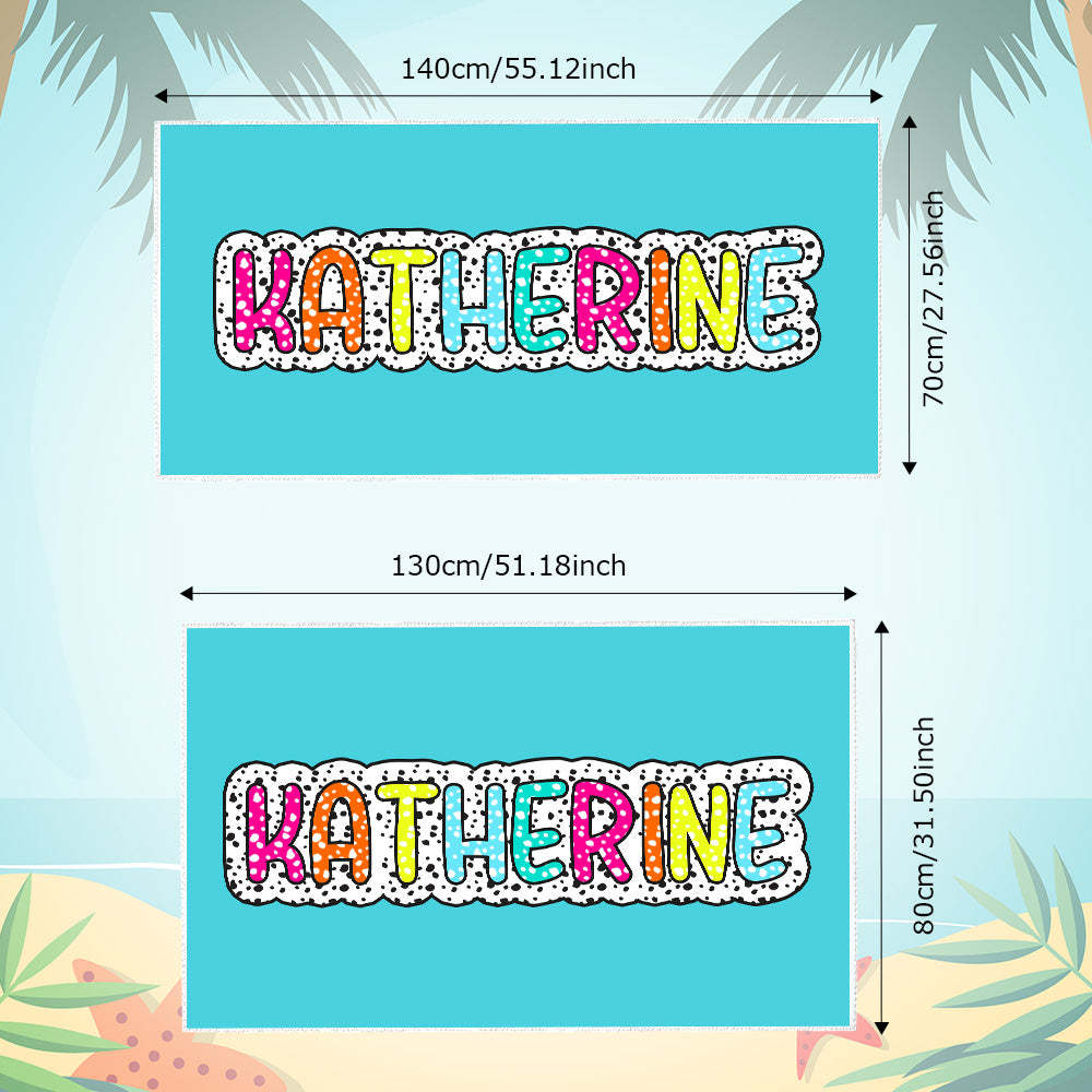 Personalized Dalmatian Dots Beach Towel with Rainbow Name Summer Vacation Bridesmaid Party Gift for Her - Get Photo Blanket