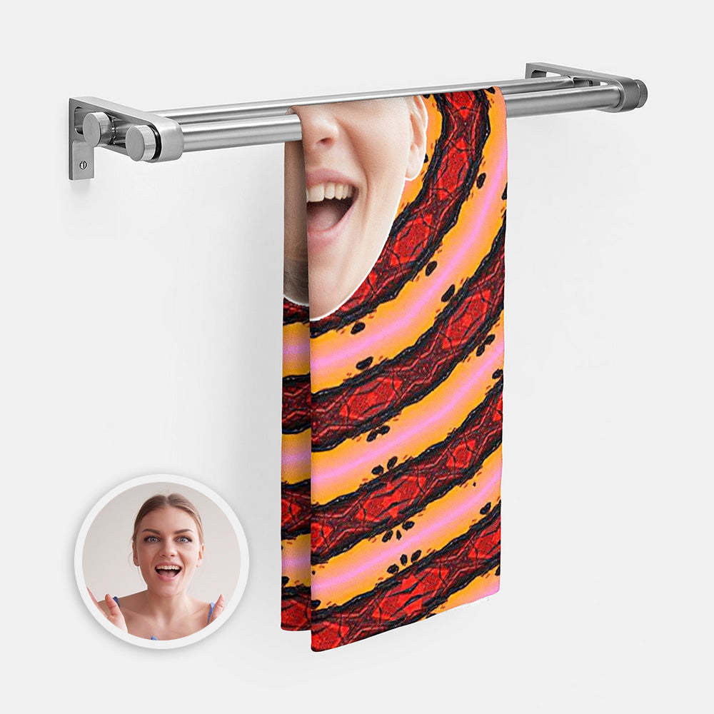 Custom Face Red Vortex Beach Towel Personalized Photo Beach Towel Funny Gift