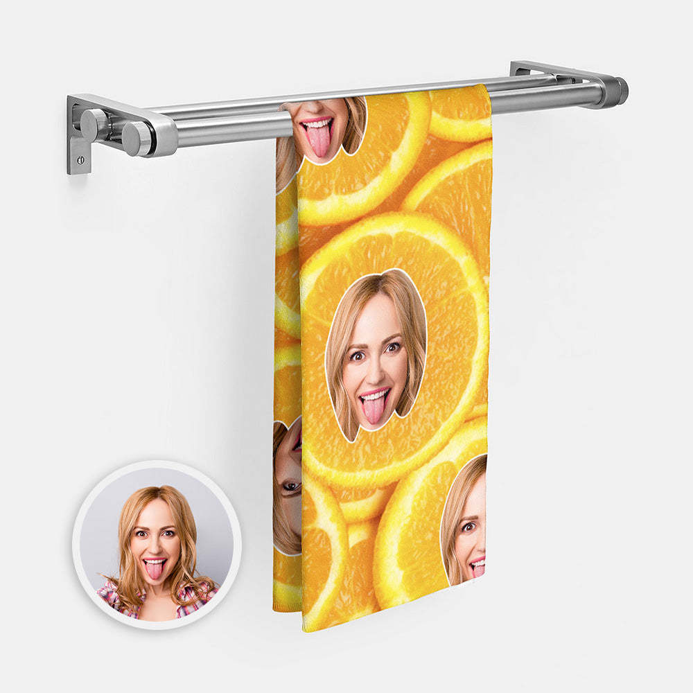 Custom Face Orange Beach Towel Personalized Photo Beach Towel Funny Gift