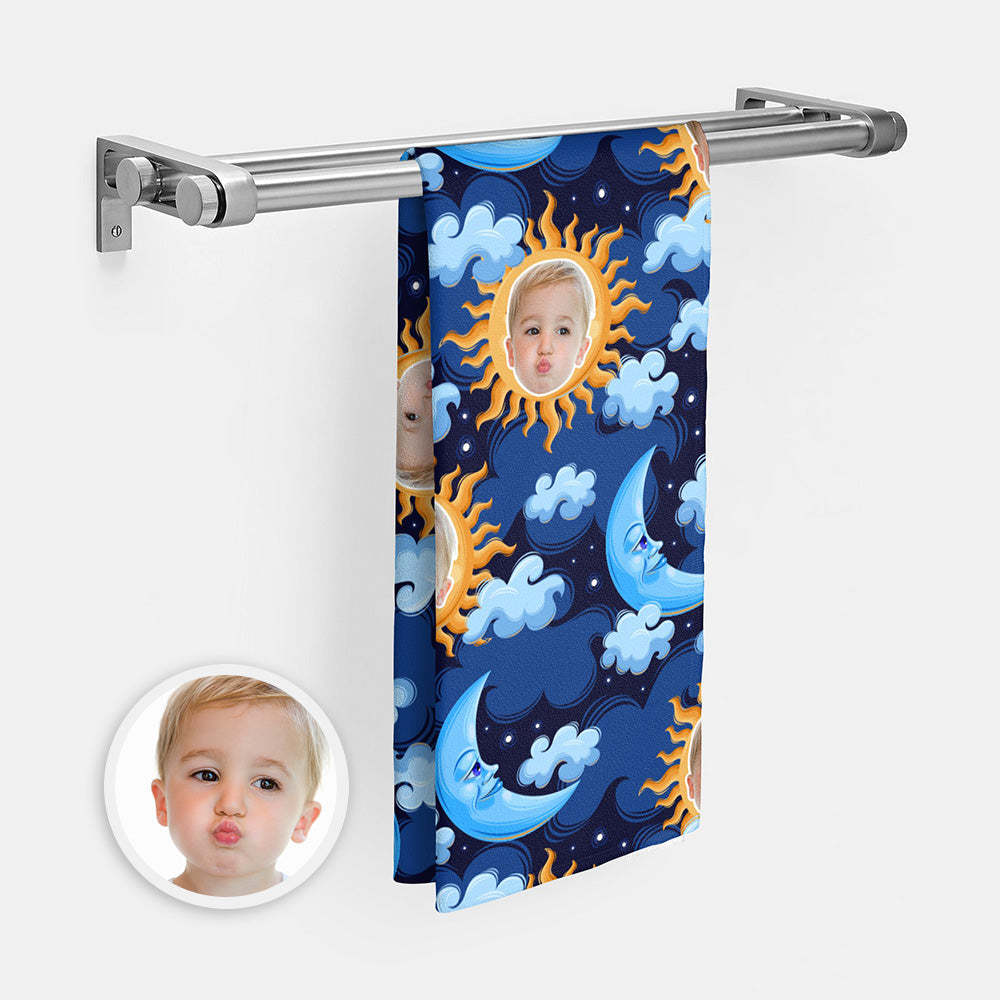 Custom Face Blue Moon Beach Towel Personalized Photo Beach Towel Funny Gift
