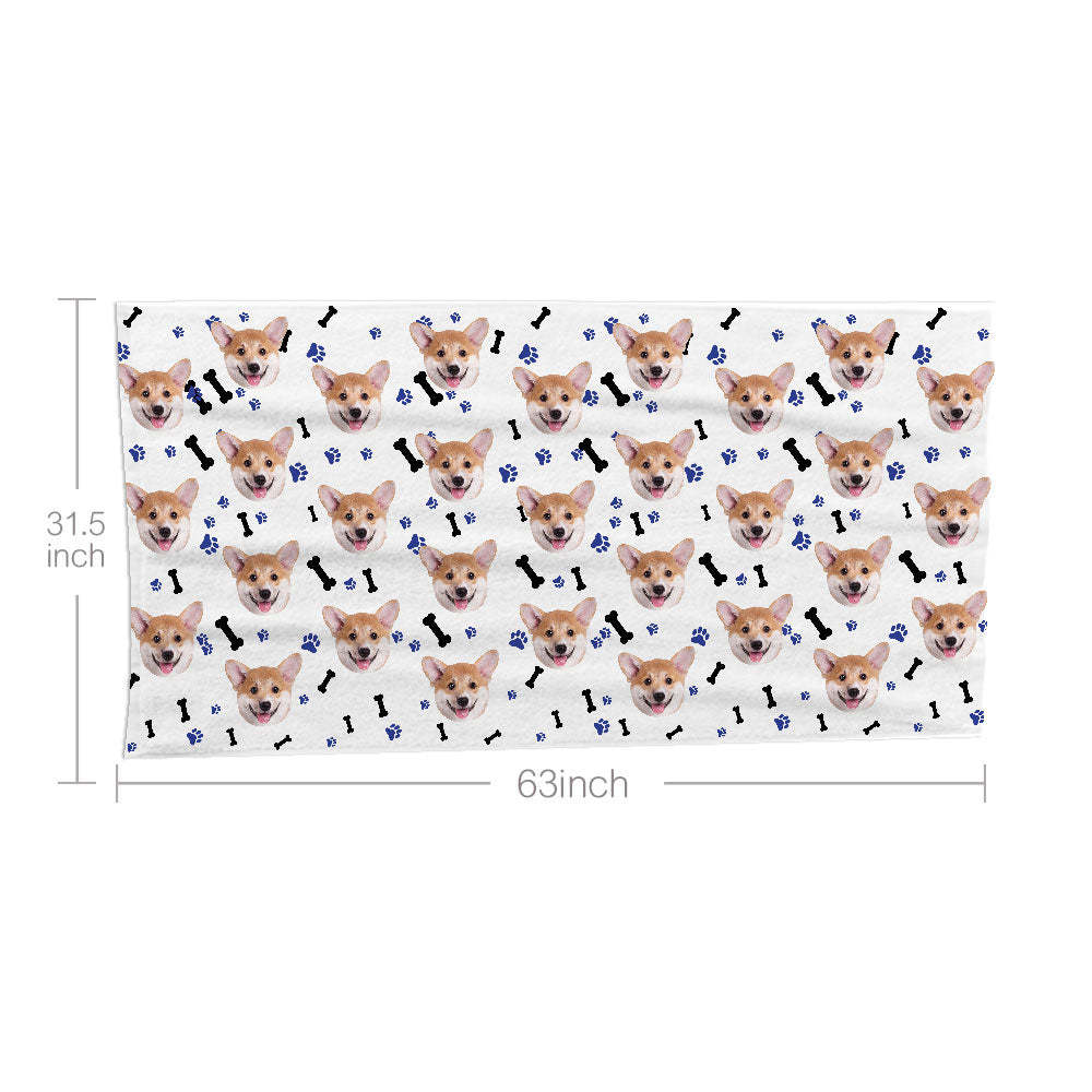 Custom Dog Faces Paw and Bone Beach Towel Personalized Photo Beach Towel Funny Gift
