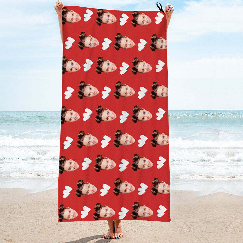 Custom Faces Love Heart Beach Towel Personalized Photo Beach Towel Funny Gift