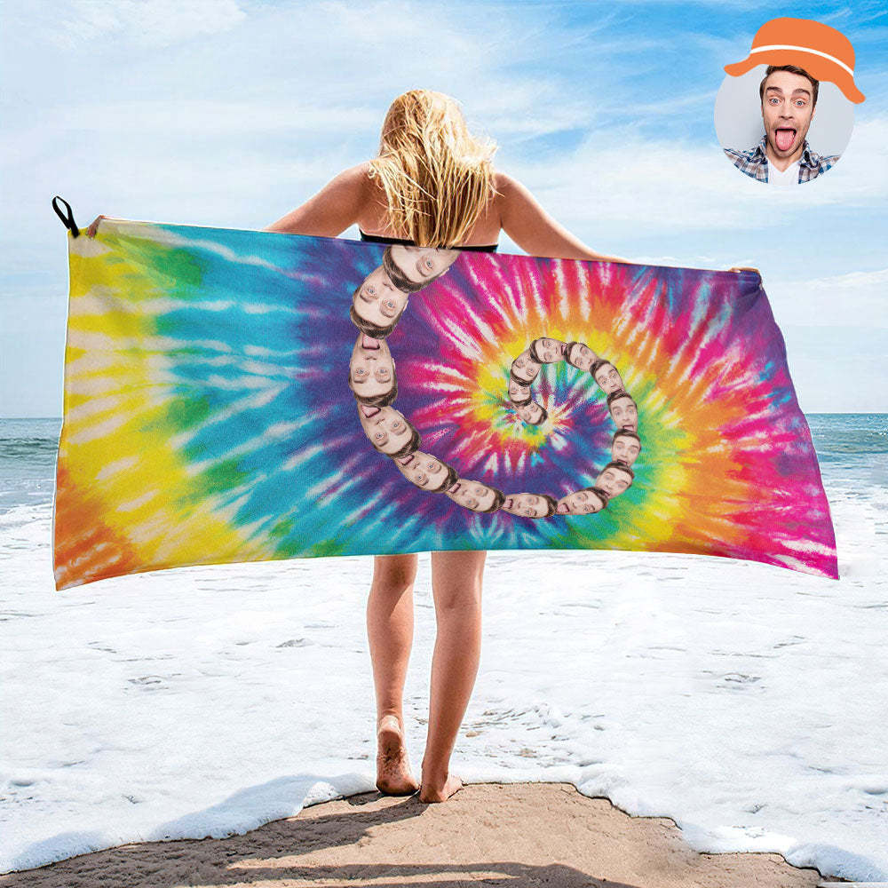 Custom Faces Rainbow Beach Towel Personalized Photo Beach Towel Funny Gift