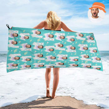 Custom Faces Sheep Beach Towel Personalized Photo Beach Towel Funny Gift