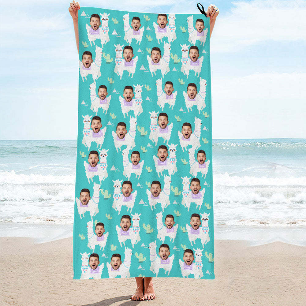 Custom Faces Sheep Beach Towel Personalized Photo Beach Towel Funny Gift