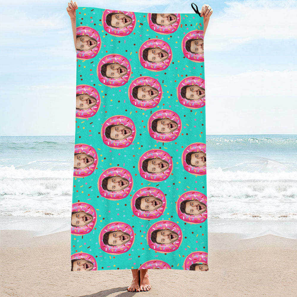 Custom Faces Doughnut Beach Towel Personalized Photo Beach Towel Funny Gift