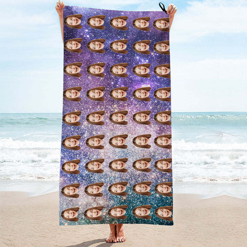 Custom Faces Starry Sky Beach Towel Personalized Photo Beach Towel Funny Gift