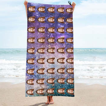 Custom Faces Starry Sky Beach Towel Personalized Photo Beach Towel Funny Gift