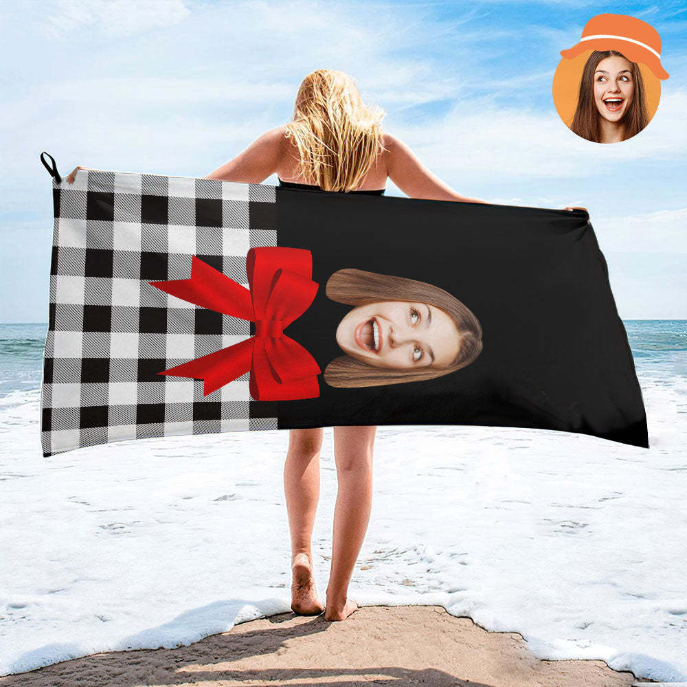 Custom Face Bow Beach Towel Personalized Photo Beach Towel Funny Gift