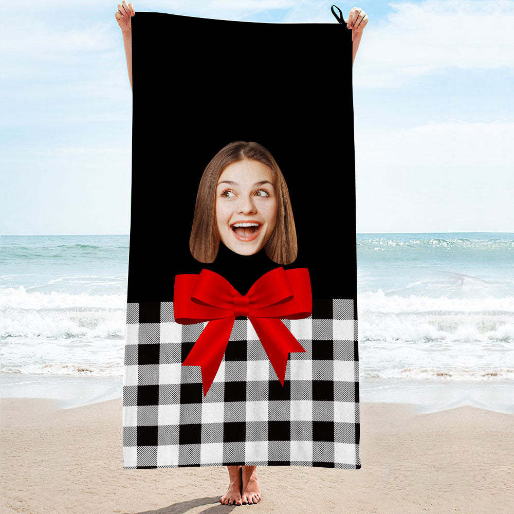 Custom Face Bow Beach Towel Personalized Photo Beach Towel Funny Gift