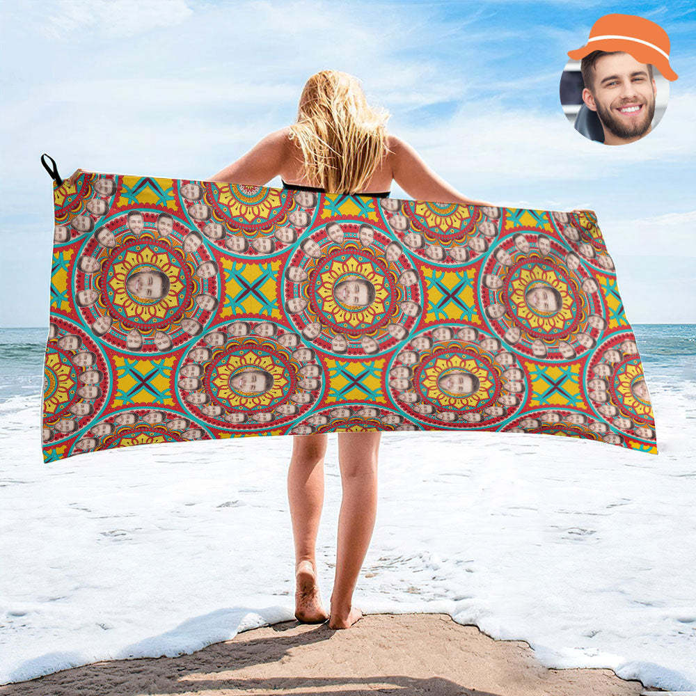 Custom Face Circle Beach Towel Personalized Photo Beach Towel Funny Gift