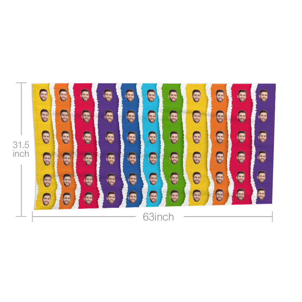 Custom Face Rainbow Cake Beach Towel Personalized Photo Beach Towel Funny Gift