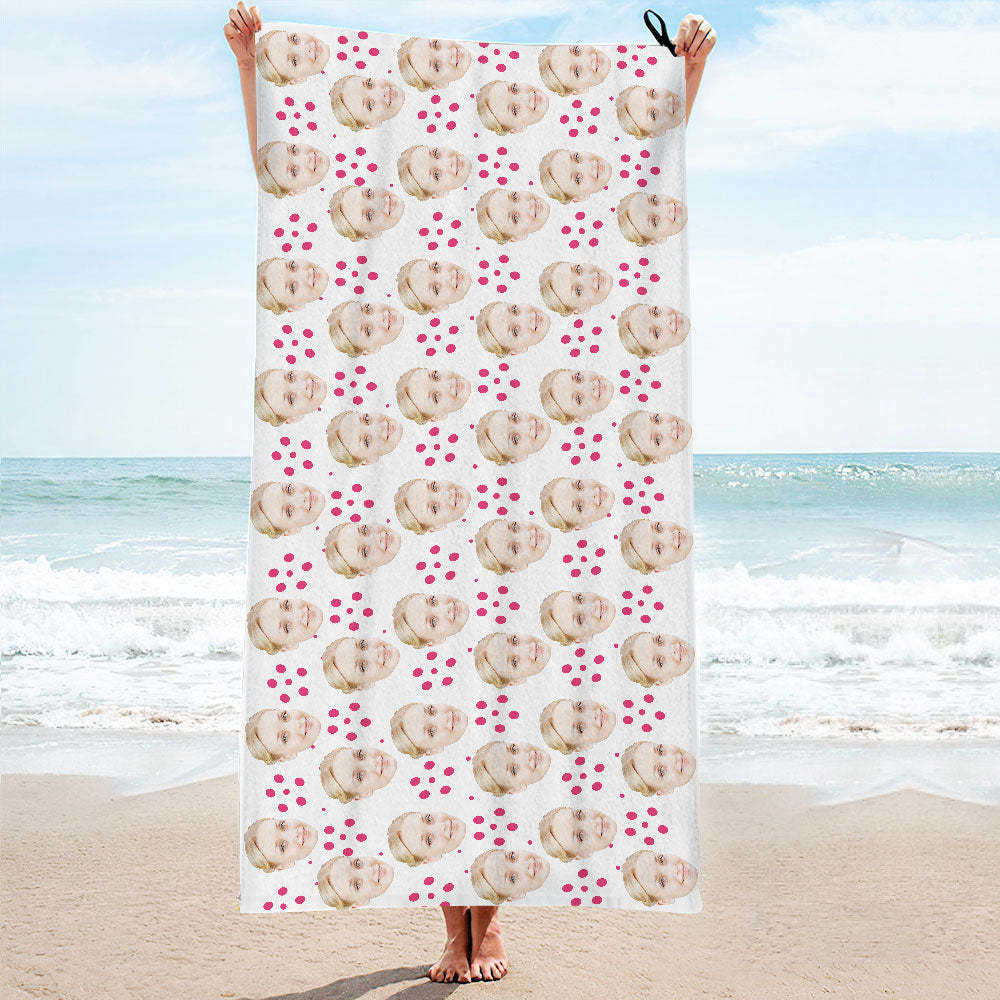 Custom Face Red Circle Beach Towel Personalized Photo Beach Towel Funny Gift