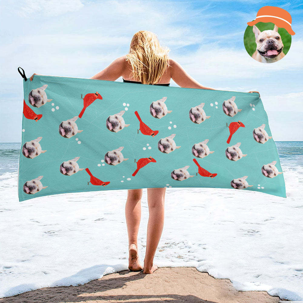 Custom Dog Faces Beach Towel Personalized Photo Beach Towel Funny Gift