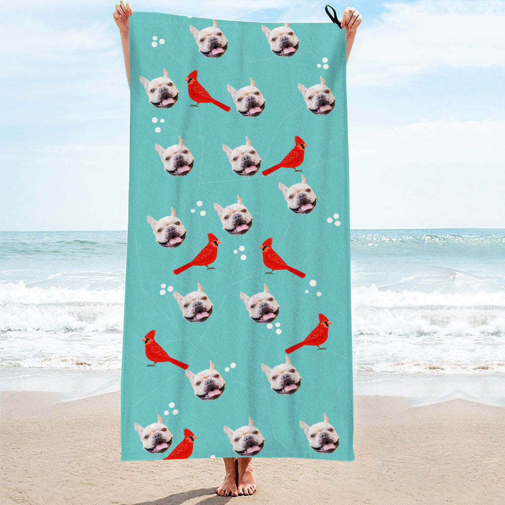 Custom Dog Faces Beach Towel Personalized Photo Beach Towel Funny Gift