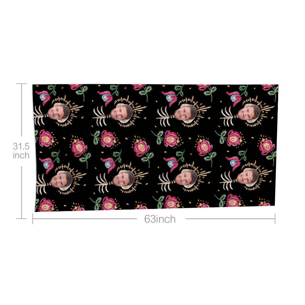 Custom Face Bone Flowers Beach Towel Personalized Photo Beach Towel Funny Gift