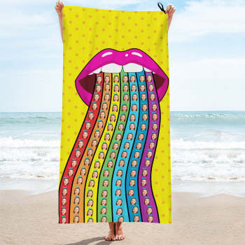 Custom Face Rainbow Tongue Beach Towel Personalized Photo Beach Towel Funny Gift