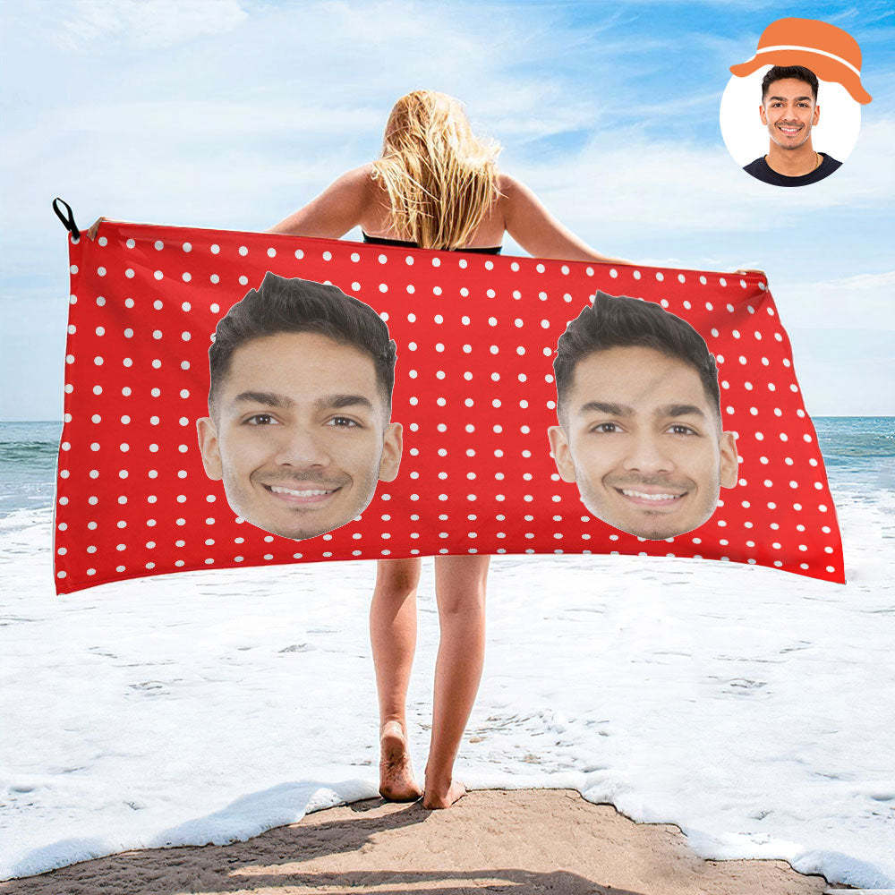 Custom Face Polka Dots Beach Towel Personalized Photo Beach Towel Funny Gift