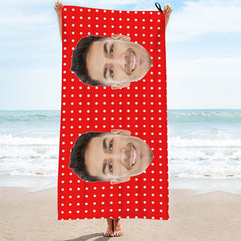Custom Face Polka Dots Beach Towel Personalized Photo Beach Towel Funny Gift