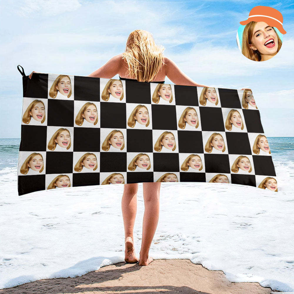 Custom Face Chess board Beach Towel Personalized Photo Beach Towel Funny Gift