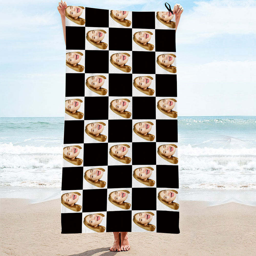 Custom Face Chess board Beach Towel Personalized Photo Beach Towel Funny Gift