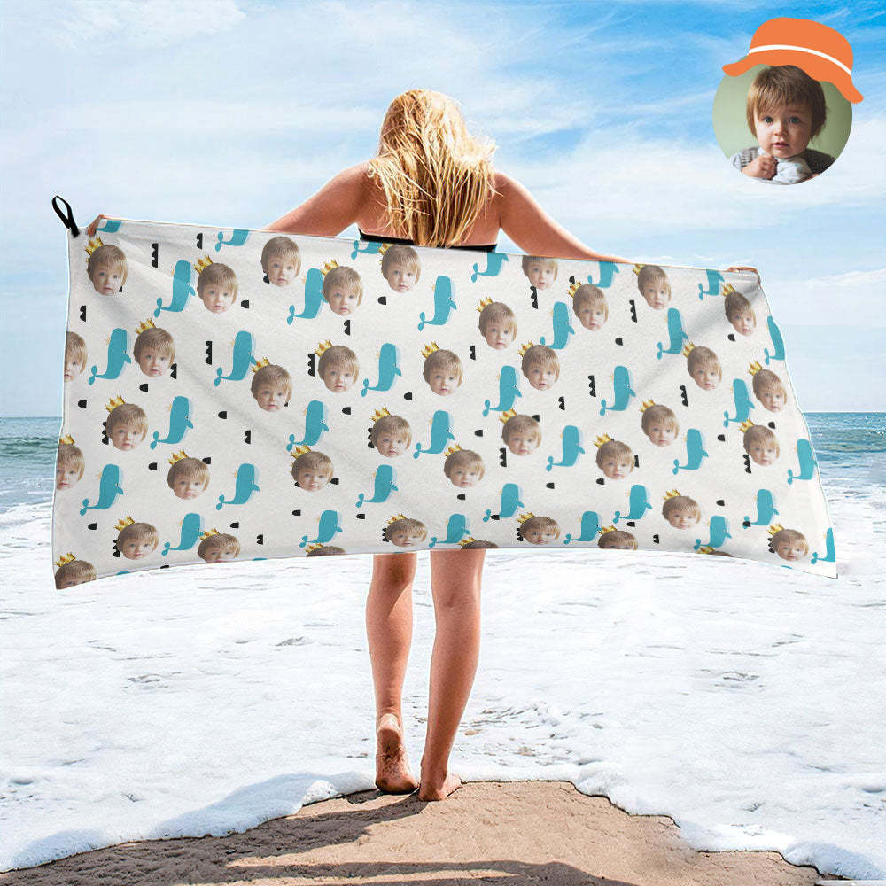 Custom Face Whales Beach Towel Personalized Photo Beach Towel Funny Gift