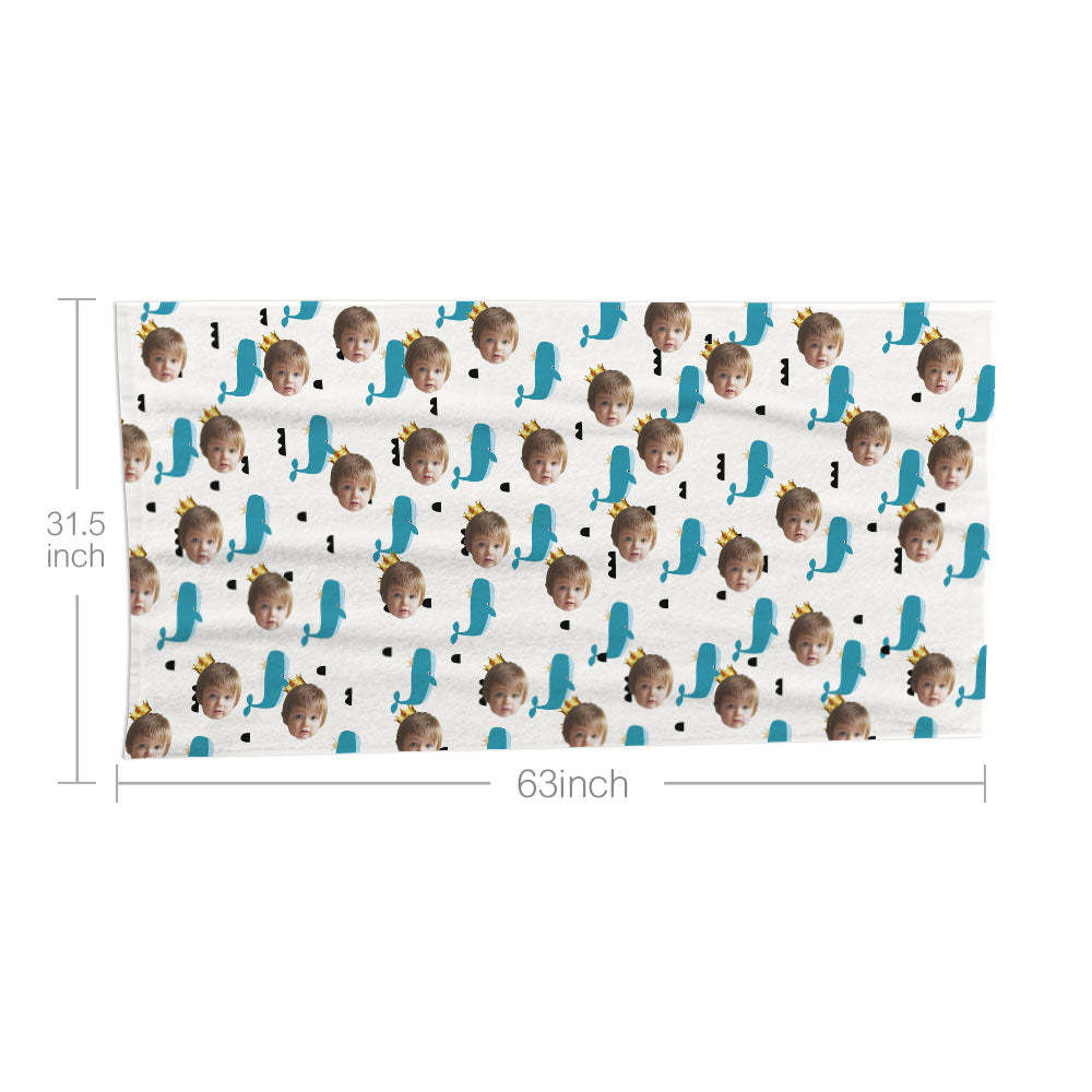 Custom Face Whales Beach Towel Personalized Photo Beach Towel Funny Gift