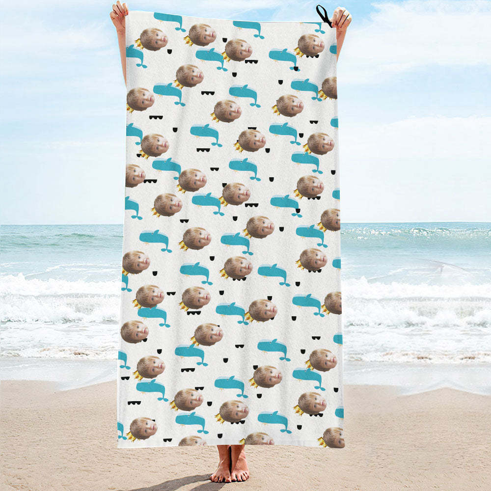 Custom Face Whales Beach Towel Personalized Photo Beach Towel Funny Gift