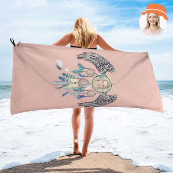 Custom Face Dreamcatcher Beach Towel Personalized Photo Beach Towel Funny Gift